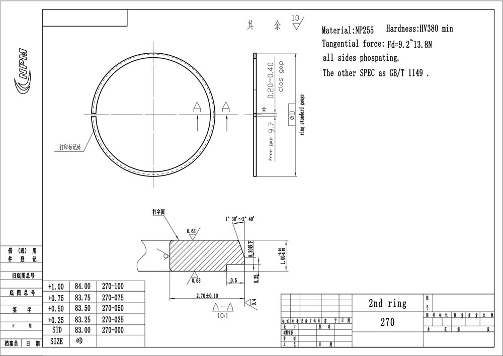 Anillo de pistón Benz 270-2700300124-14