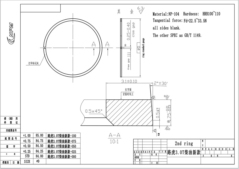 Land Rover 3.0T neuer Dieselkolbenring Standard LR082722-14